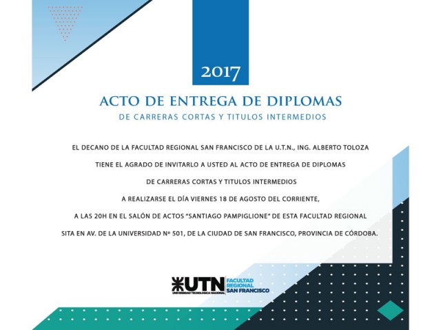 Este viernes 18 se entregan Diplomas de Carreras Cortas y Títulos Intermedios