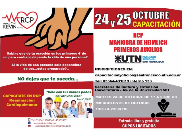 Habrá dos instancias de capacitación en RCP para personal de UTN y toda la comunidad