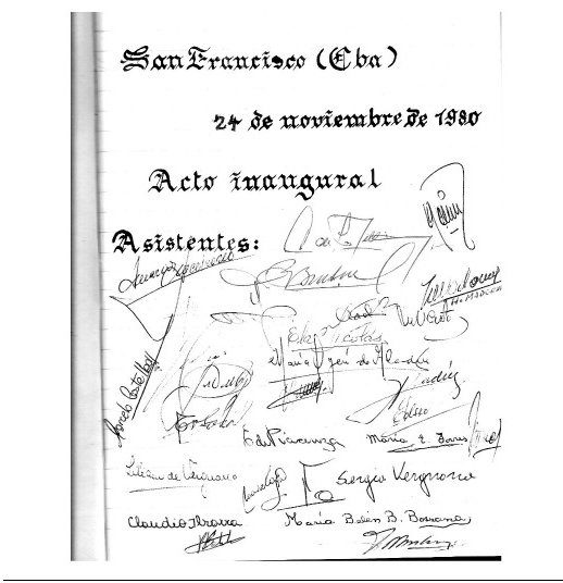 Fotocopia del acta con las firmas que se registraron en la inauguración, el 24 de noviembre de 1980