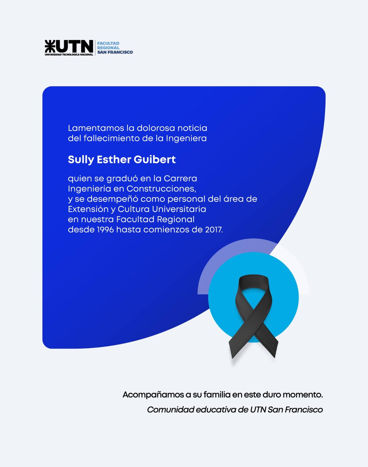 Pesar por el fallecimiento de la Ingeniera Sully Esther Guibert